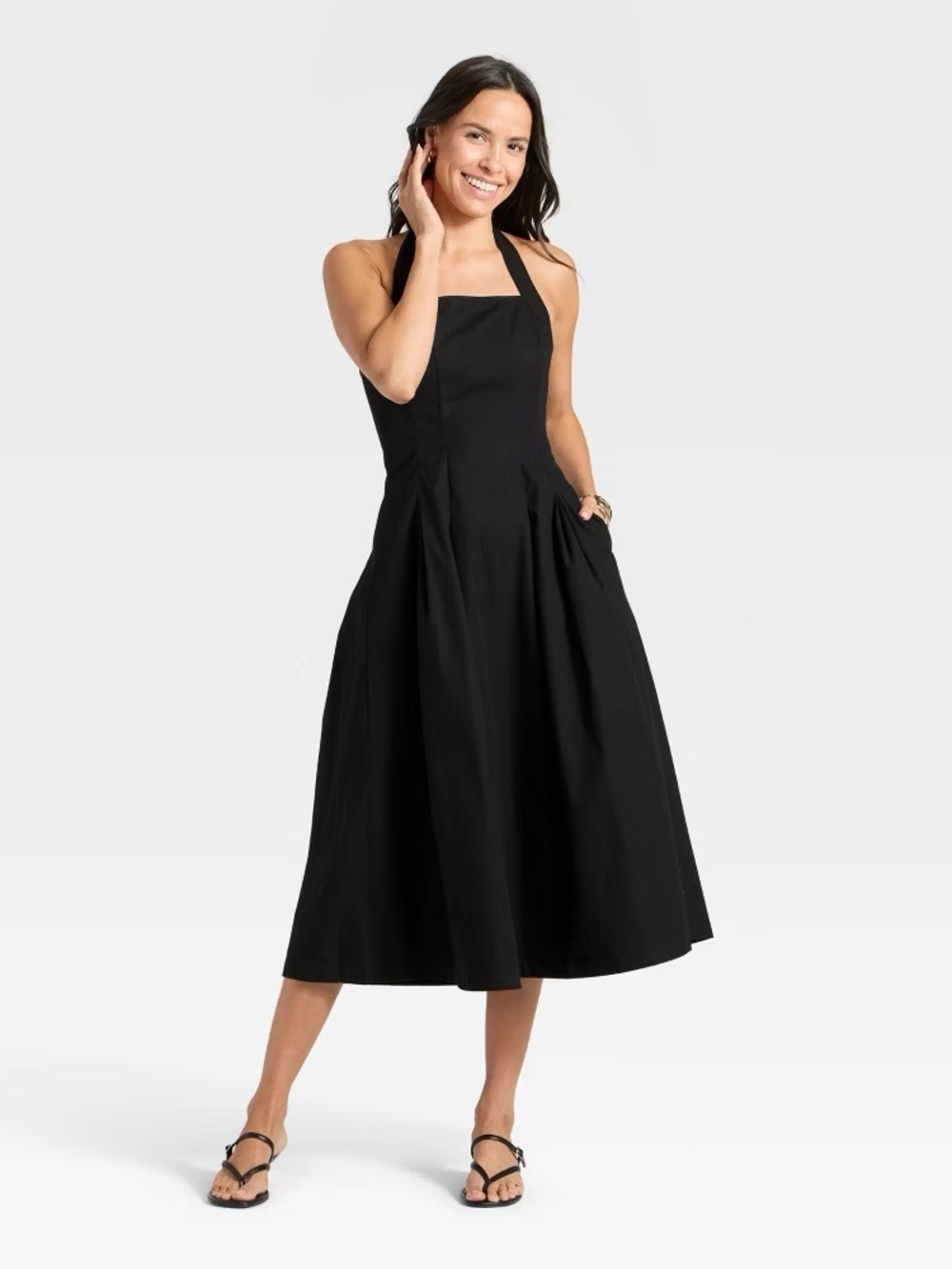 a new day Black Halter Midi Dress with Full Skirt